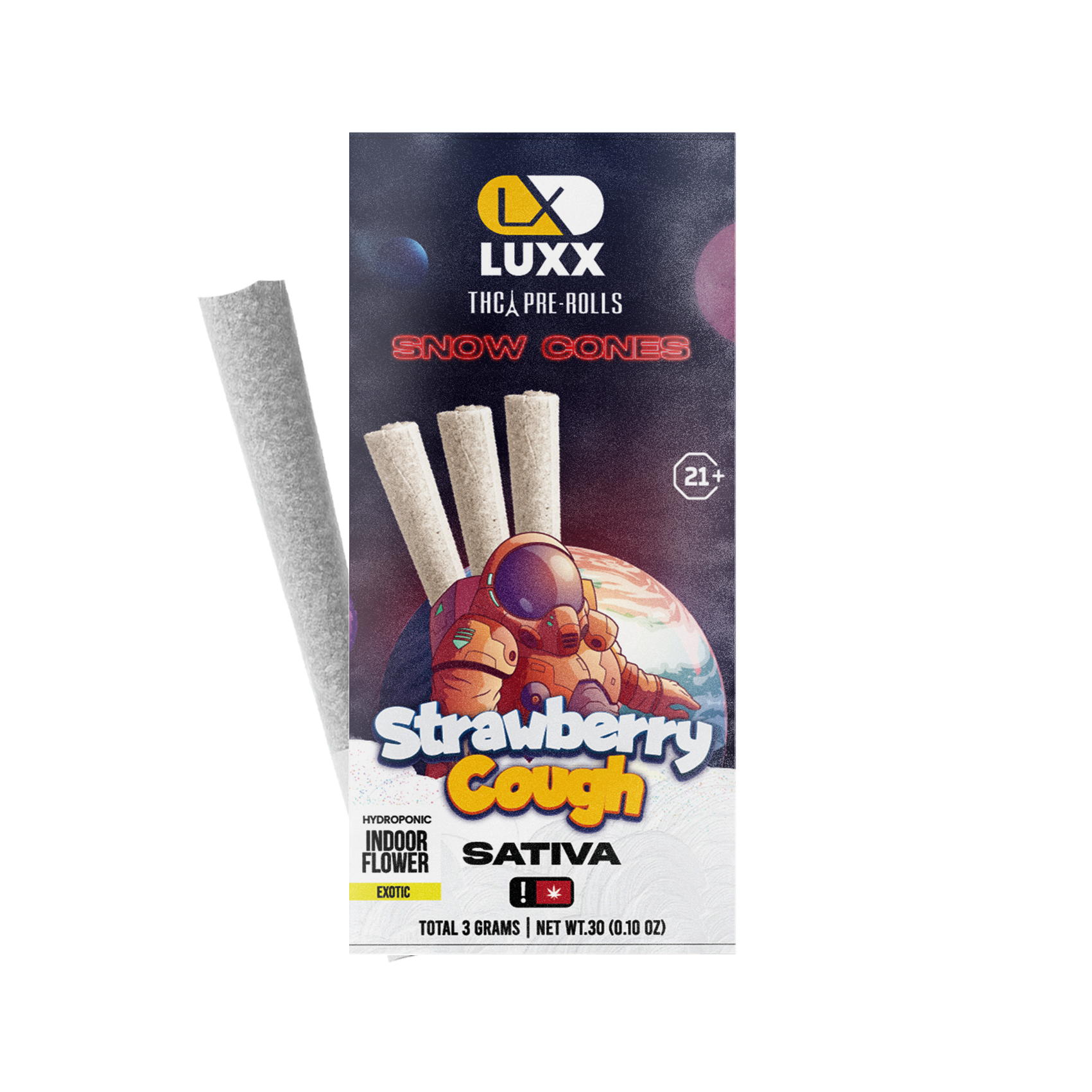 LUXX THC-A 3GM PACK SNOW CONES 3PC/PACK - STRAWBERRY COUGH