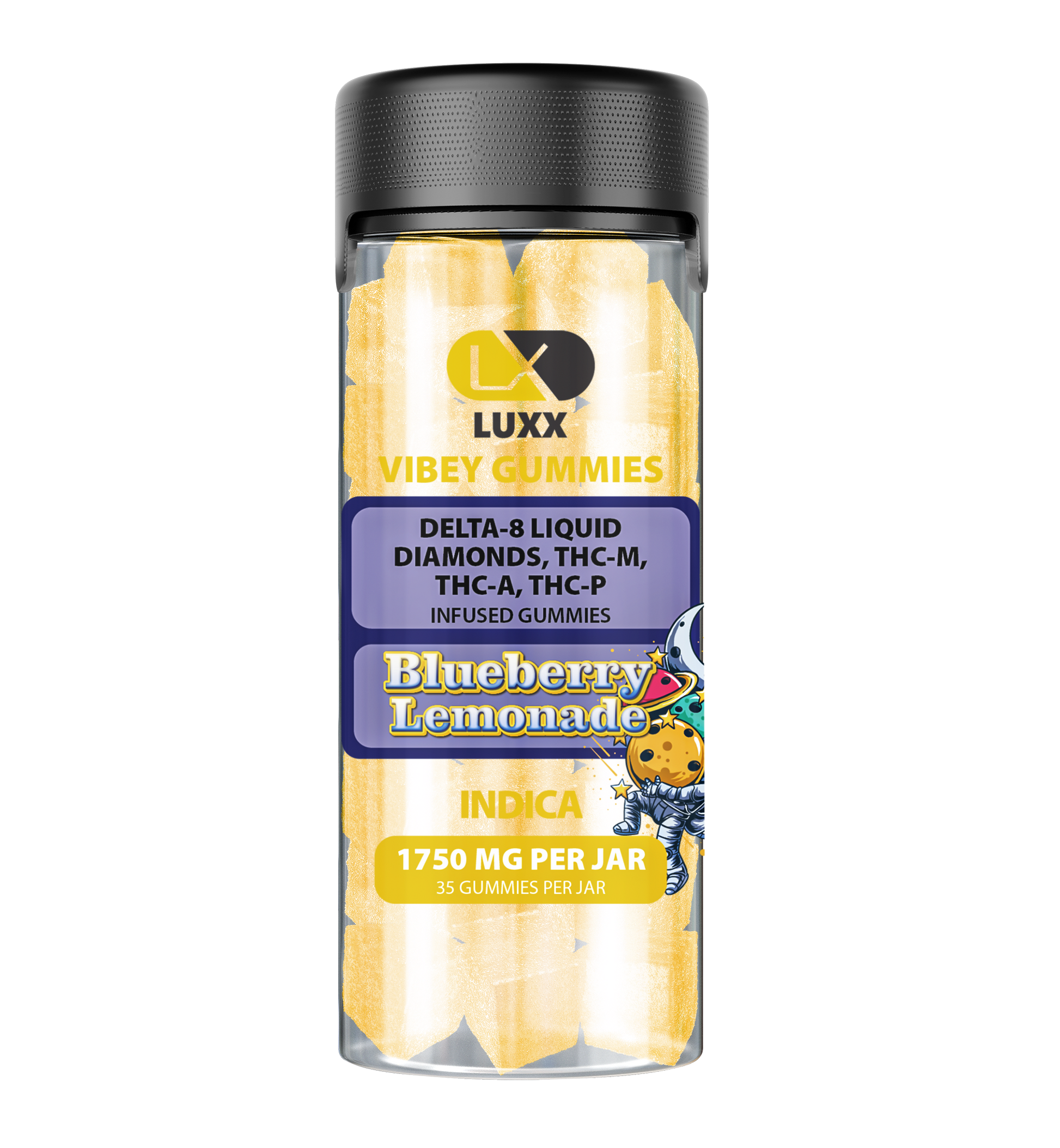 LUXX VIBEY 1750MG D8+LIQUID DIAMOND+THC-A+THC-P INFUSED GUMMIES - BLUEBERRY LEMONADE (INDICA)
