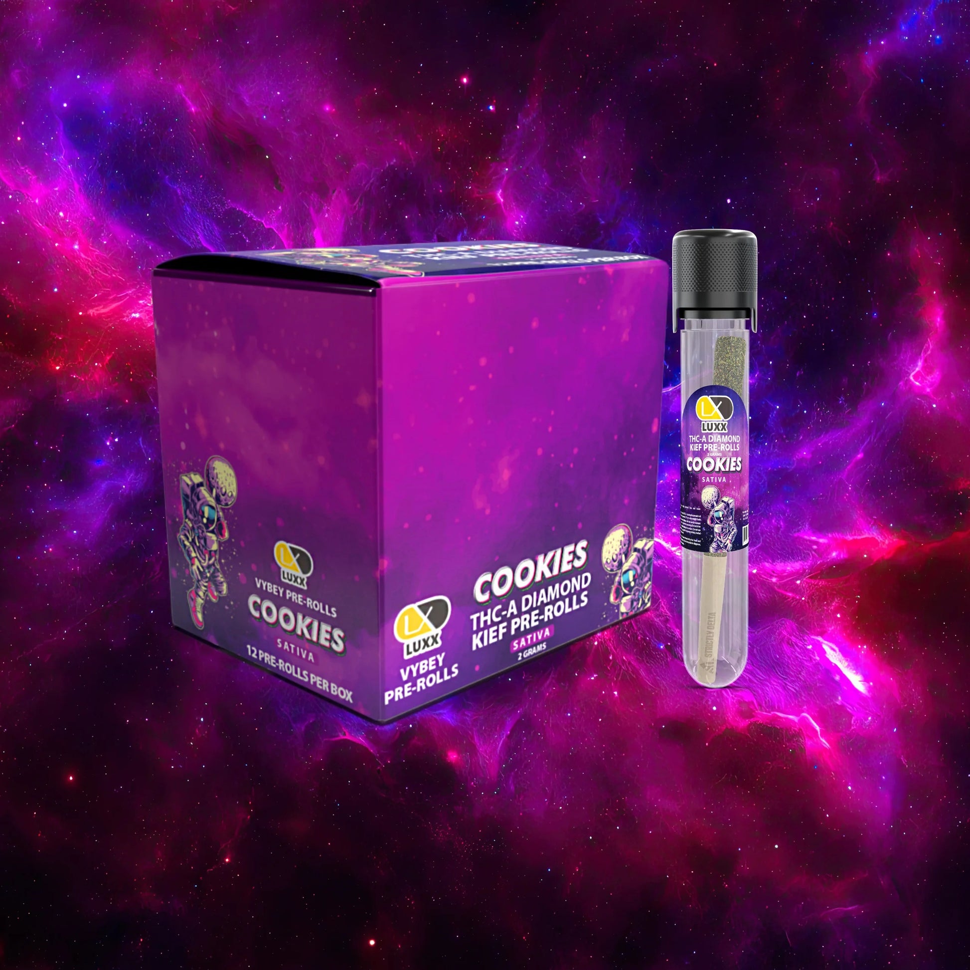 LUXX VYBEY THC-A DIAMOND KIEF 2GM PRE-ROLLS 12COUNT BOX - COOKIES (SATIVA)