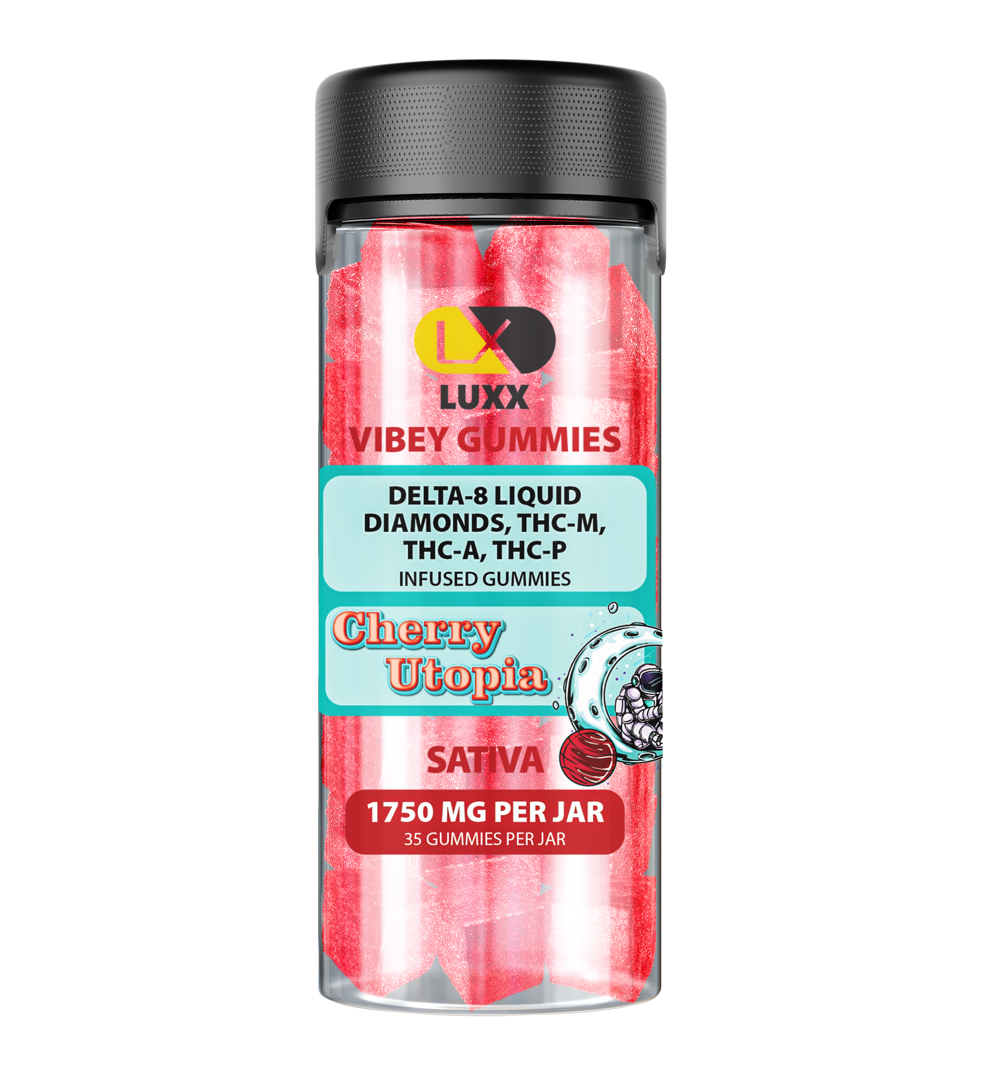 LUXX VIBEY 1750MG D8+LIQUID DIAMOND+THC-A+THC-P INFUSED GUMMIES - CHERRY UTOPIA (SATIVA)