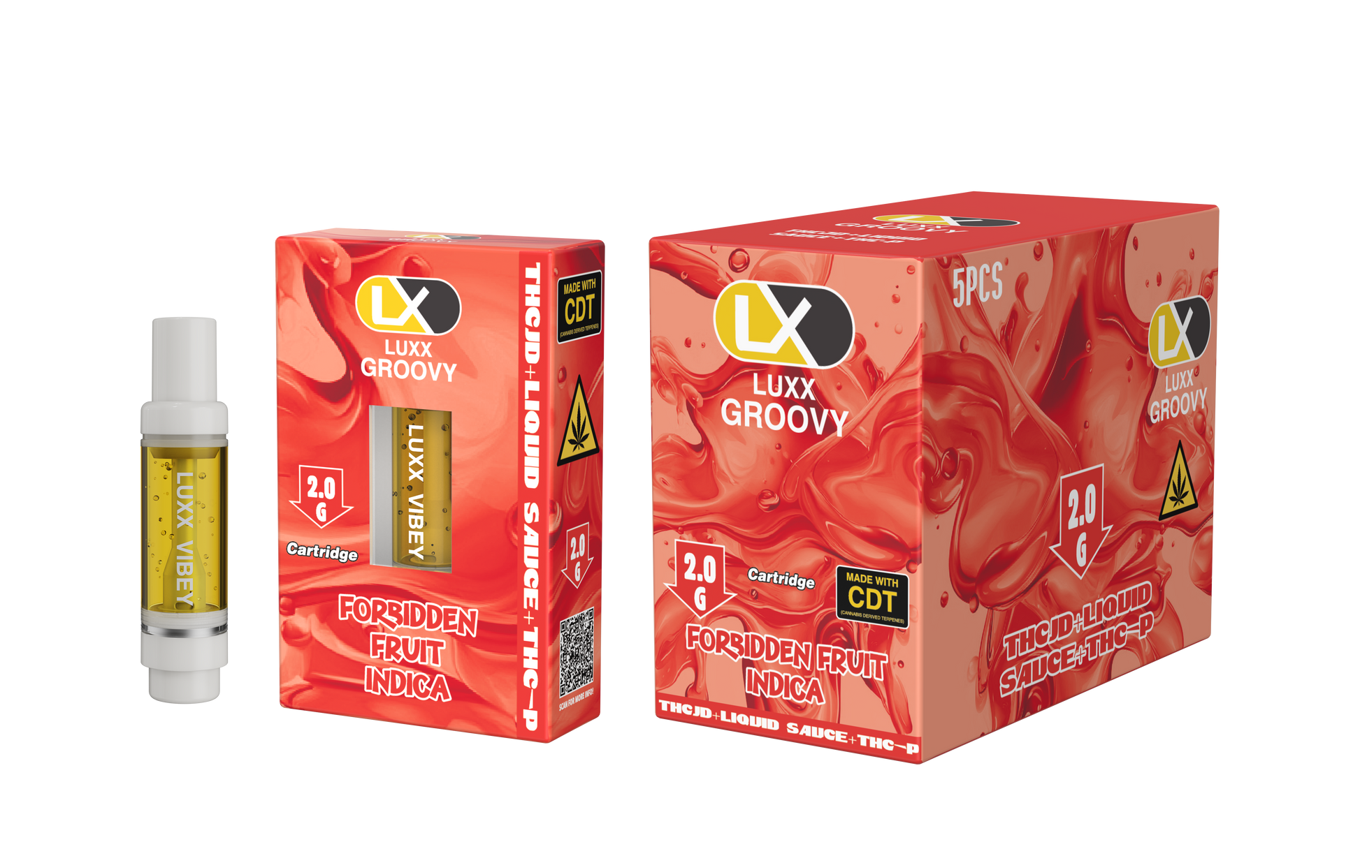 LUXX GROOVY 2GM CARTRIDGES THCJD + LIQUID SAUCE + THCP - FORBIDDEN FRUITS