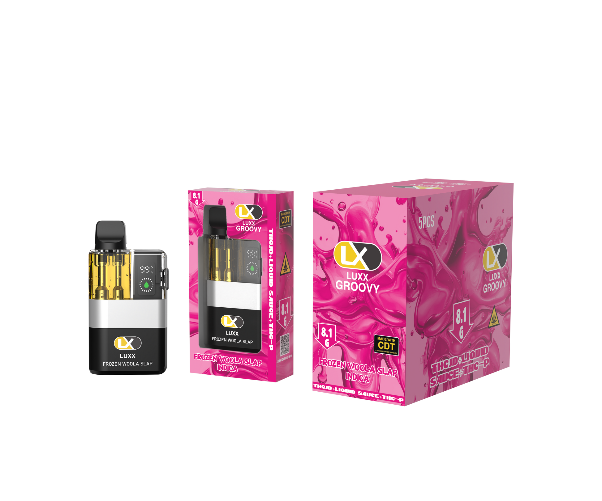 LUXX GROOVY 8.1GM THCJD + LIQUID SAUCE + THCP - FROZEN WOOLA SLAP (INDICA)
