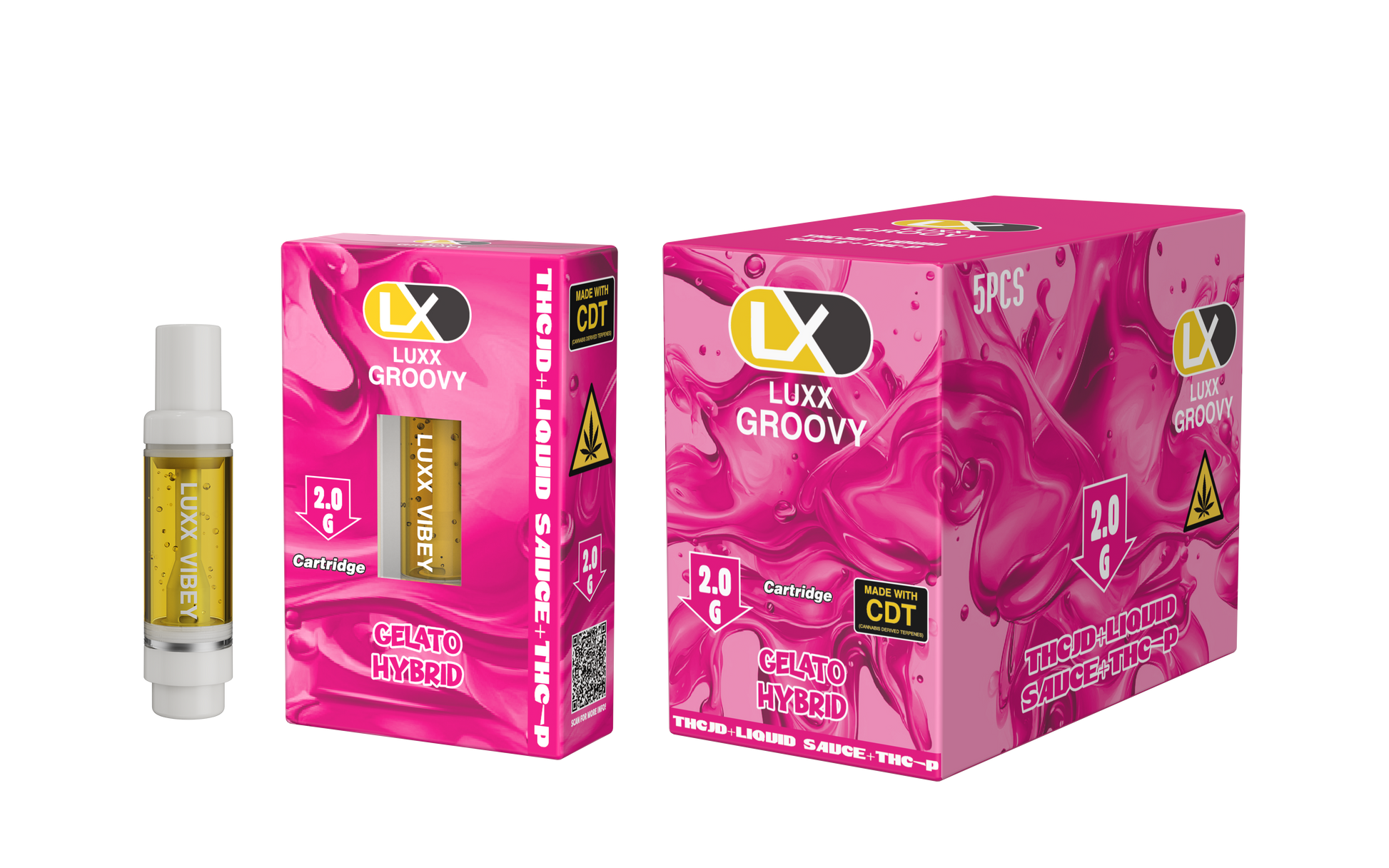 LUXX GROOVY 2GM CARTRIDGES THCJD + LIQUID SAUCE + THCP - GELATO