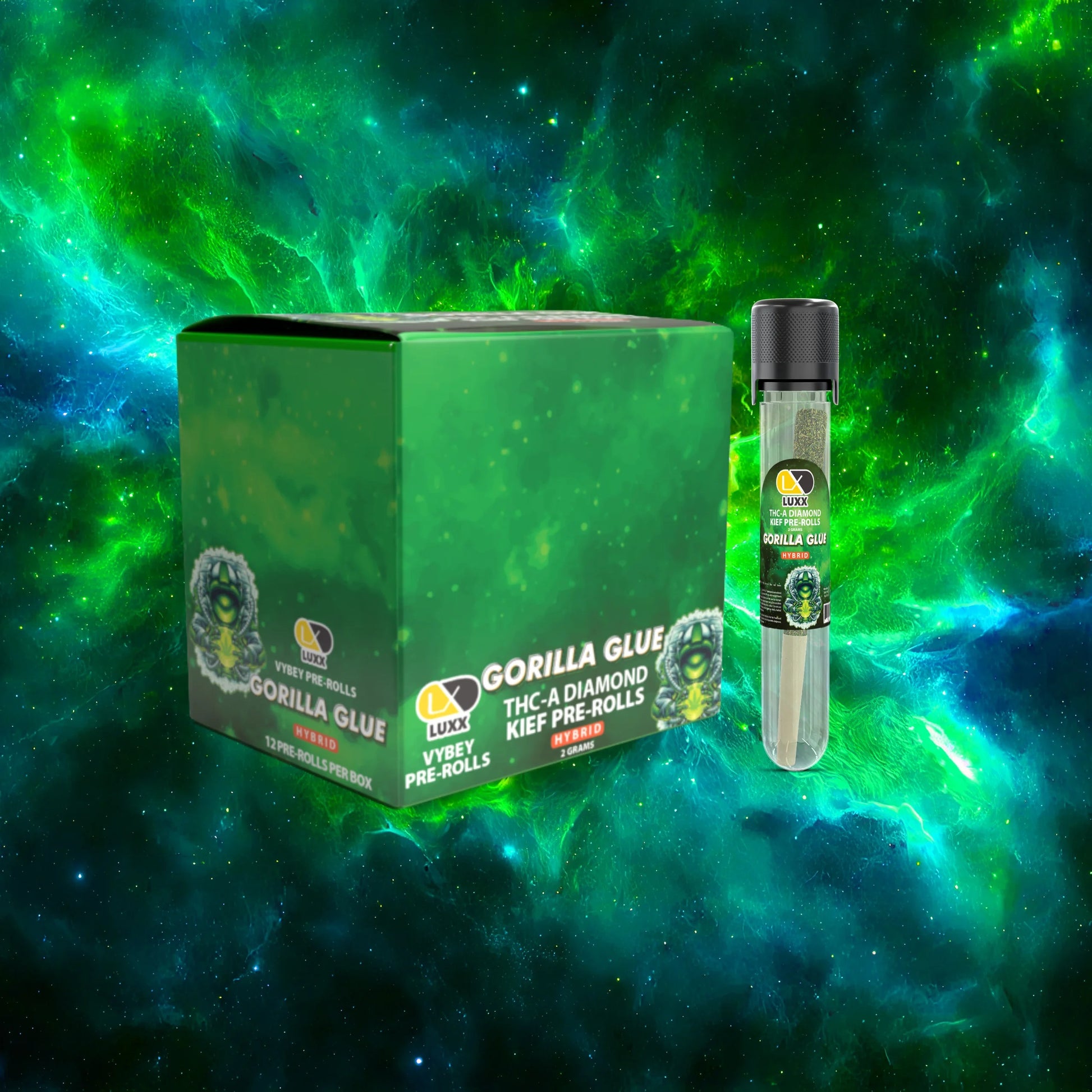 LUXX VYBEY THC-A DIAMOND KIEF 2GRAM PRE-ROLLS 12COUNT BOX - GORILLA GLUE (HYBRID)