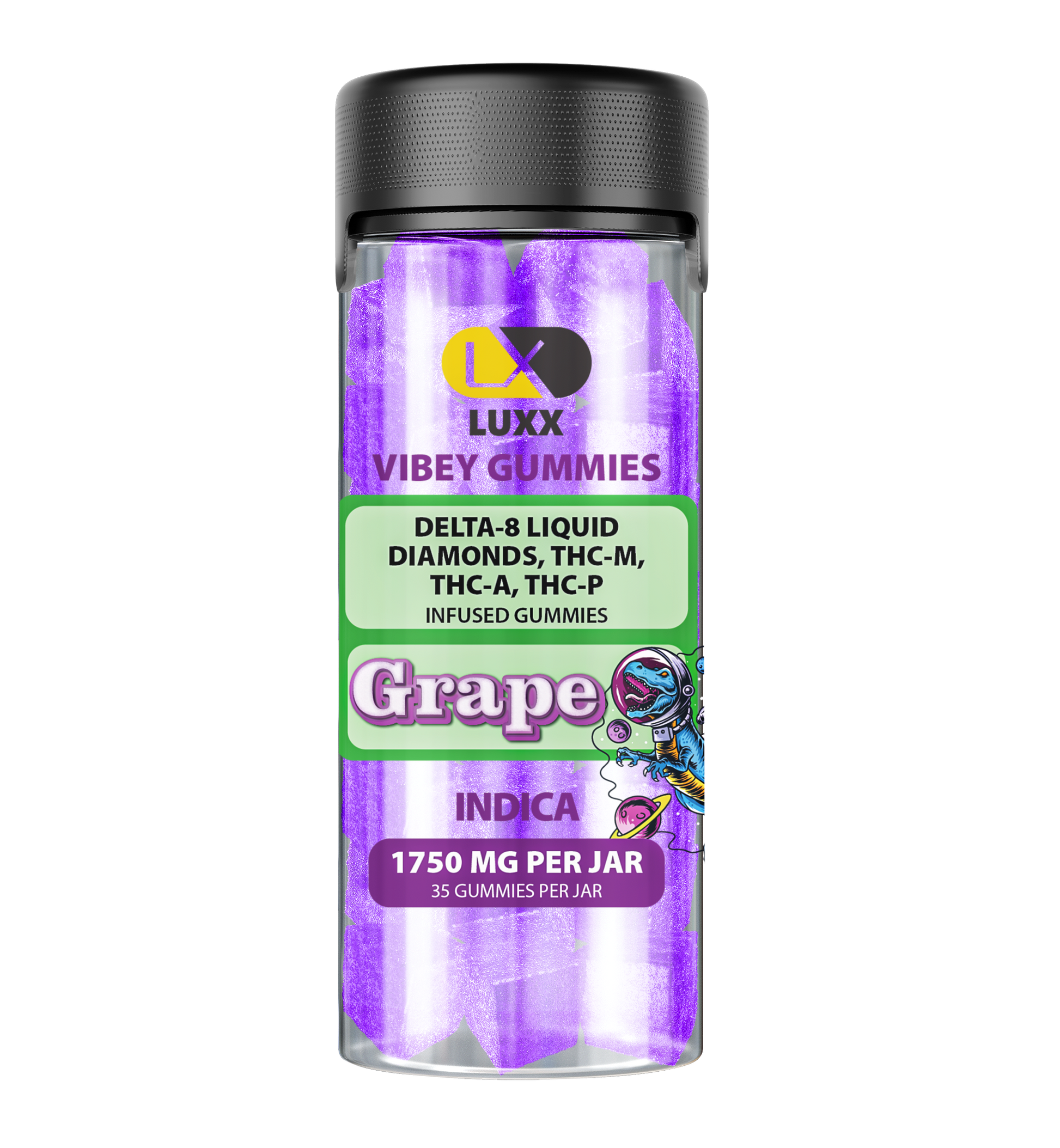 LUXX VIBEY 1750MG D8+LIQUID DIAMOND+THC-A+THC-P INFUSED GUMMIES - GRAPE (INDICA)