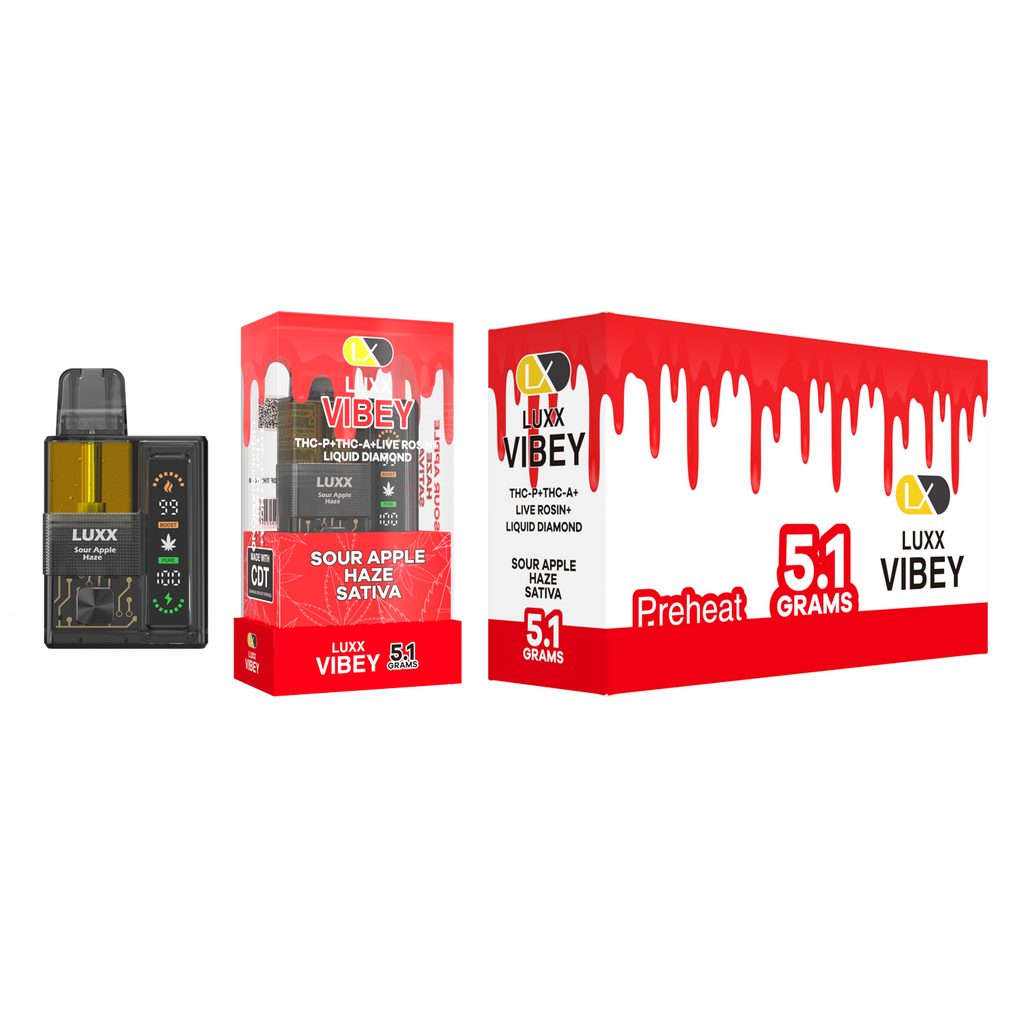 LUXX VIBEY 5.1GM THCP+THCA+LIVE RESIN+LIQUID DIAMOND - SOUR APPLE
