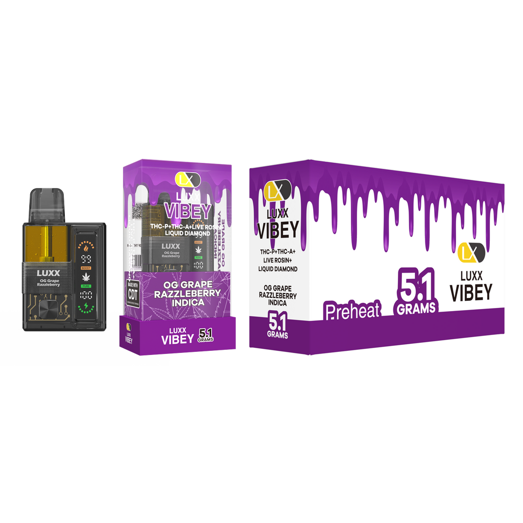 LUXX VIBEY 5.1GM THCP+THCA+LIVE RESIN+LIQUID DIAMOND - OG GRAPE RAZZLEBERRY
