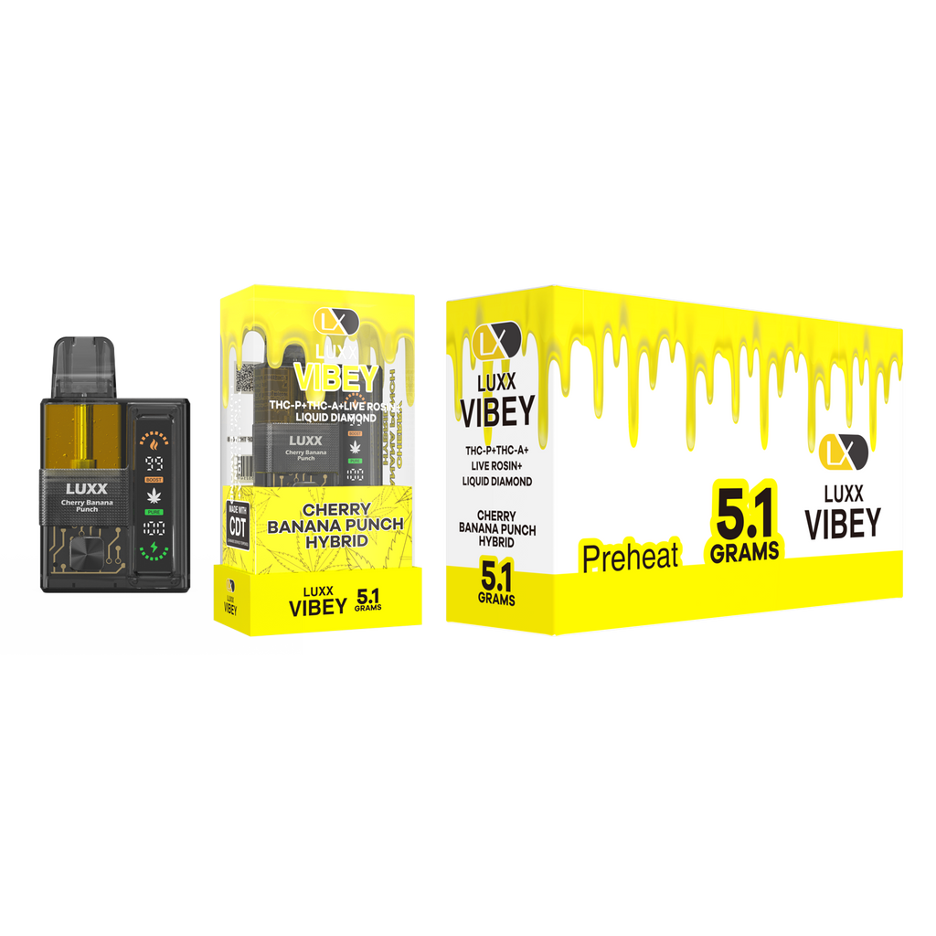 LUXX VIBEY 5.1GM THCP+THCA+LIVE RESIN+LIQUID DIAMOND - CHERRY BANANA