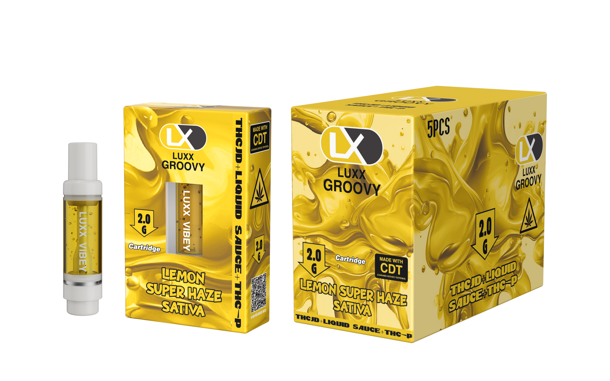 LUXX GROOVY 2GM CARTRIDGES THCJD + LIQUID SAUCE + THCP - LEMON SUPER HAZE