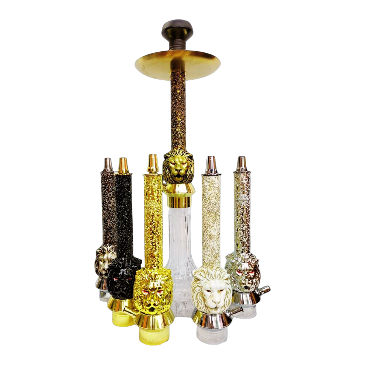 LION FACE DESIGN - LUXX 4747 - ALUMINIUM + RESIN HOOKAH 65CMS