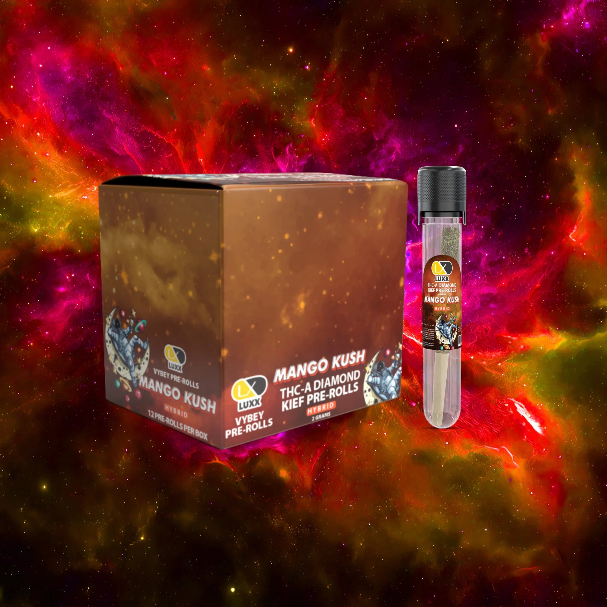 LUXX VYBEY THC-A DIAMOND KIEF 2GM PRE-ROLLS BOX OF 12 - MANGO KUSH (HYBRID)