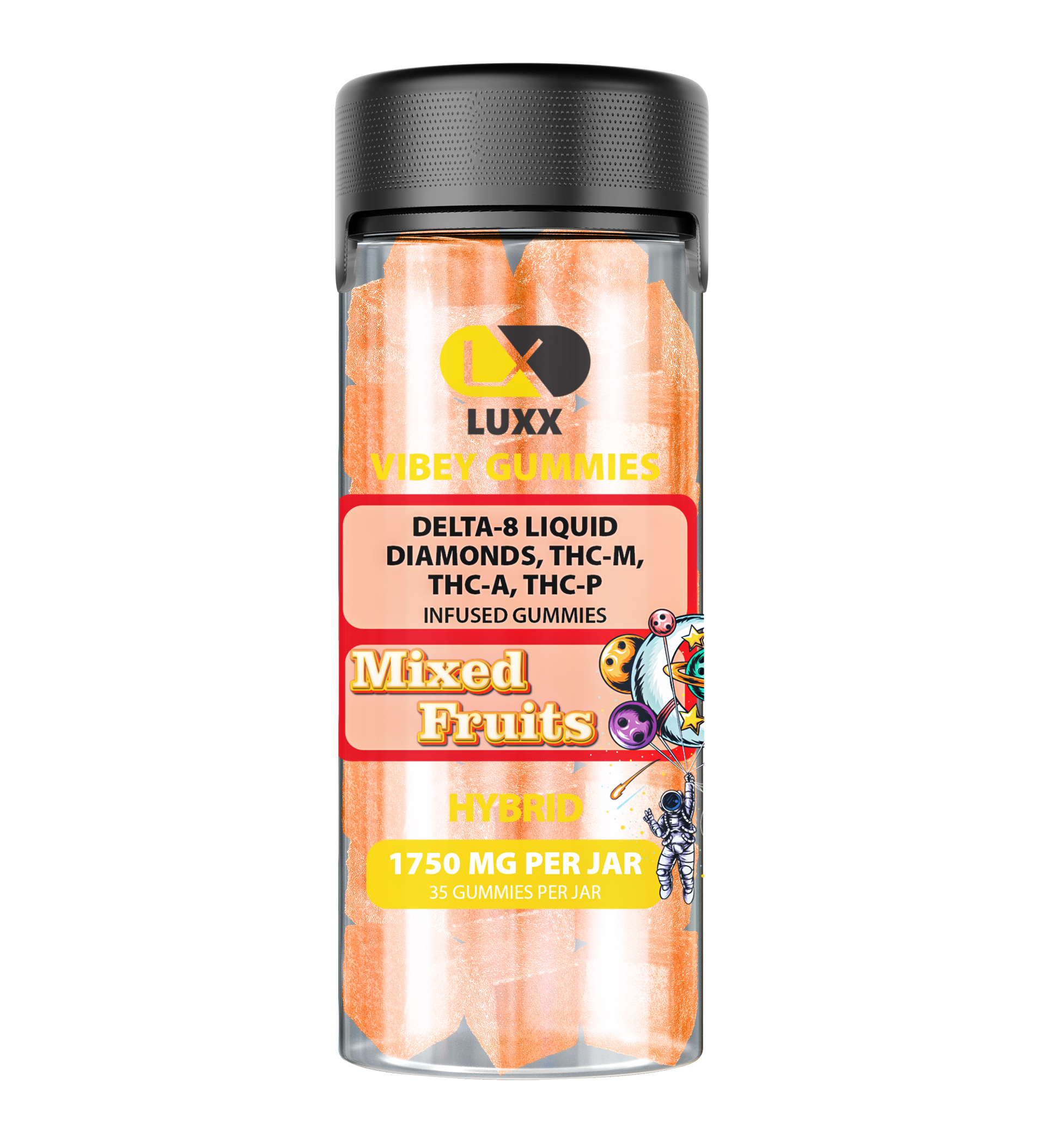 LUXX VIBEY 1750MG D8+LIQUID DIAMOND+THC-A+THC-P INFUSED GUMMIES - MIXED FRUITS (HYBRID)