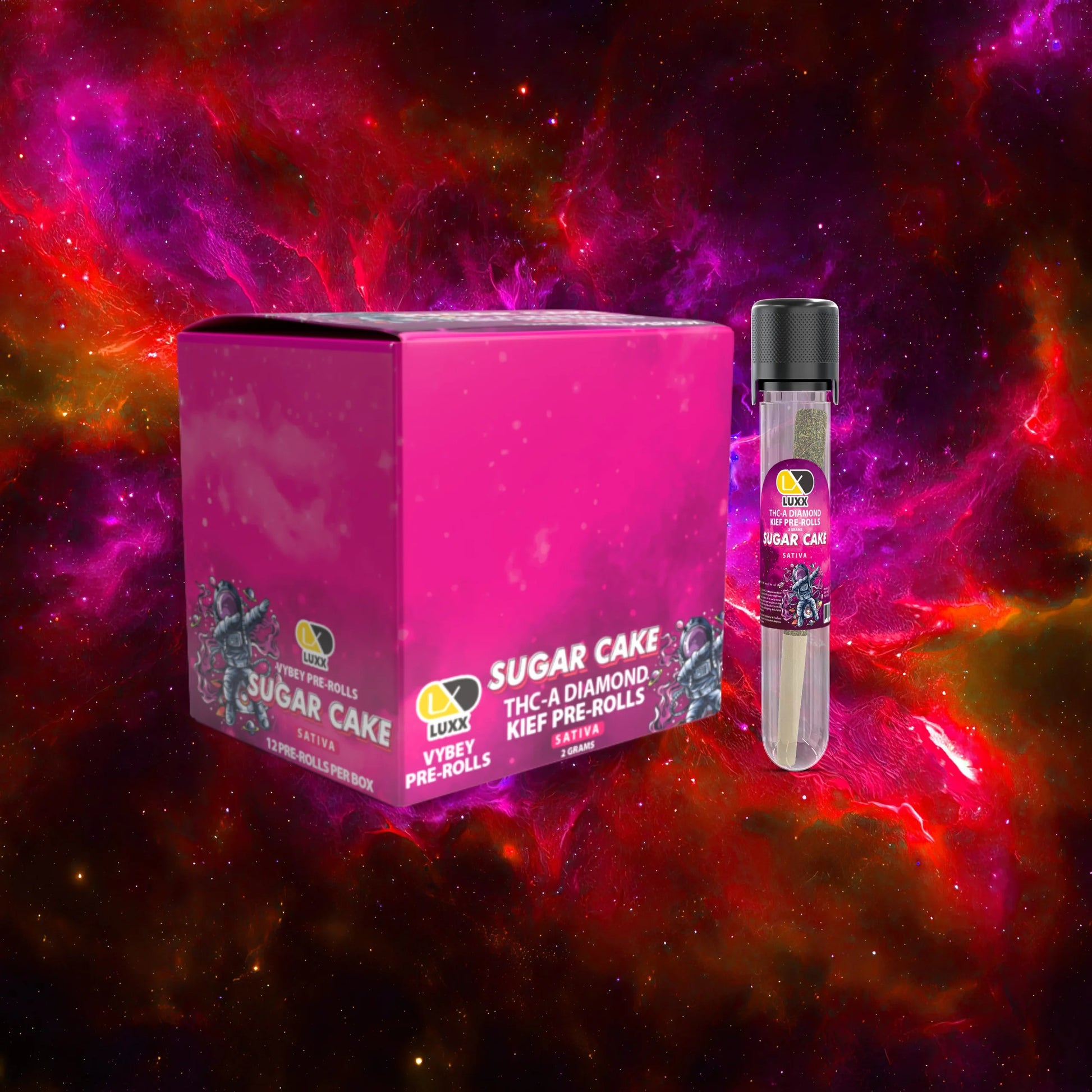 LUXX VYBEY THC-A DIAMOND KIEF 2GM PRE-ROLLS 12COUNT BOX - SUGAR CAKE (SATIVA)