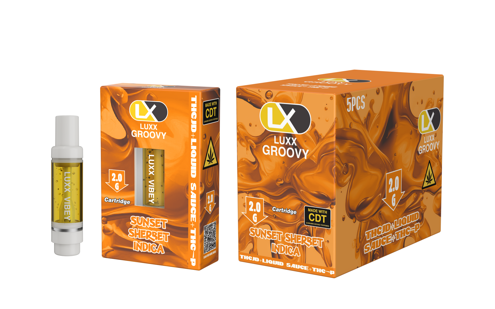 LUXX GROOVY 2GM CARTRIDGES THCJD + LIQUID SAUCE + THCP - SUNSET SHERBET