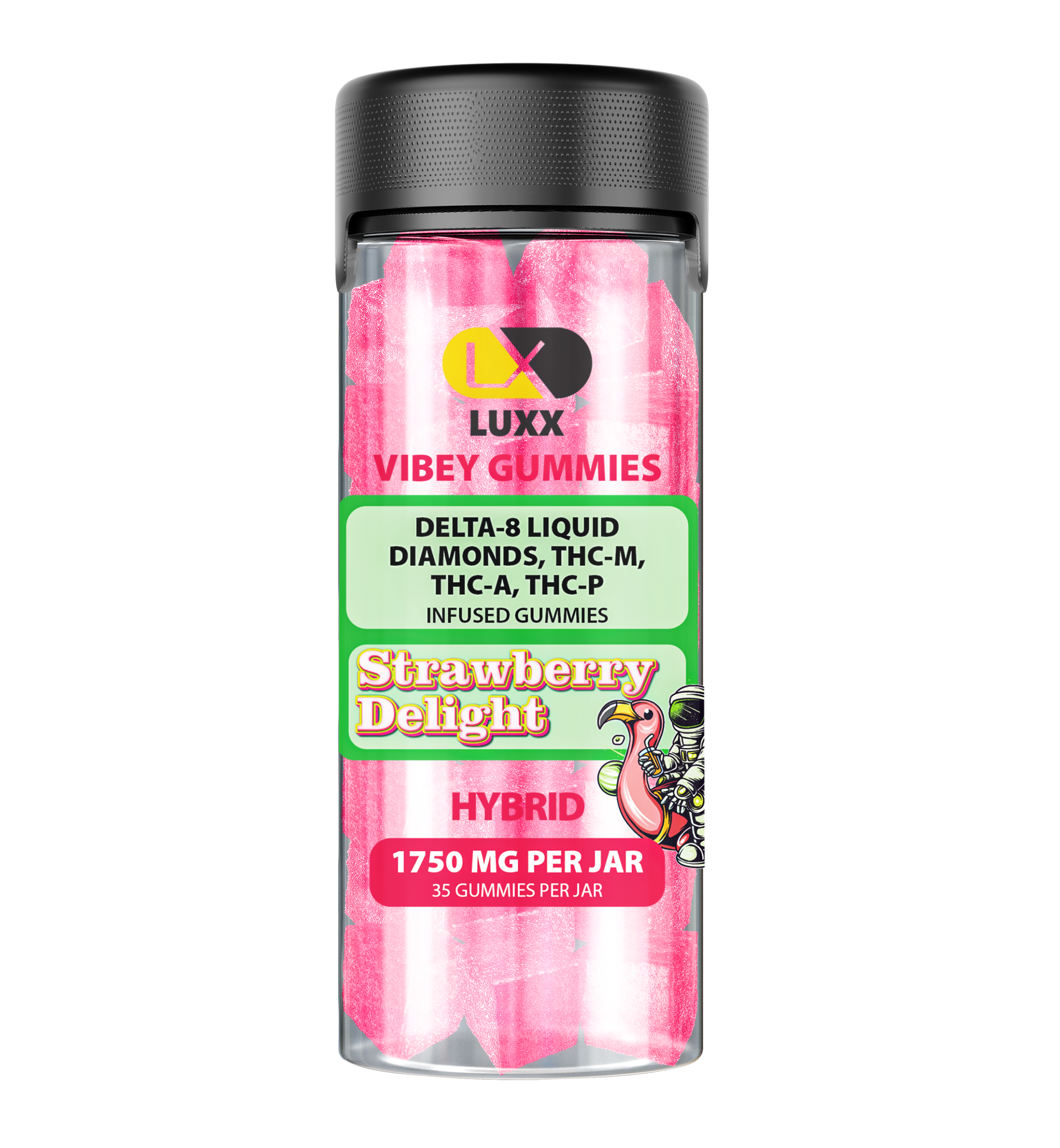 LUXX VIBEY 1750MG D8+LIQUID DIAMOND+THC-A+THC-P INFUSED GUMMIES - STRAWBERRY DELIGHT
