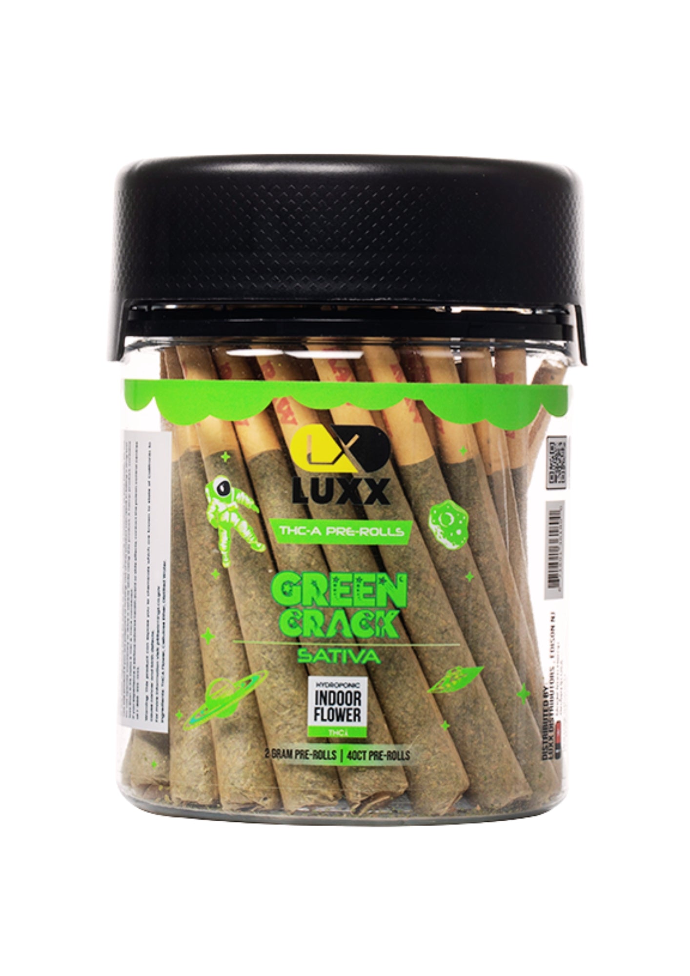 LUXX THC-A 40 COUNT 2GRAMS PRE-ROLLS JAR - GREEN CRACK