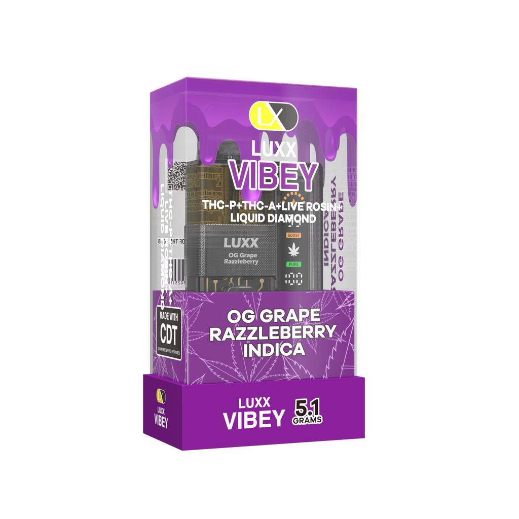 LUXX VIBEY 5.1GM THCP+THCA+LIVE RESIN+LIQUID DIAMOND - OG GRAPE RAZZLEBERRY