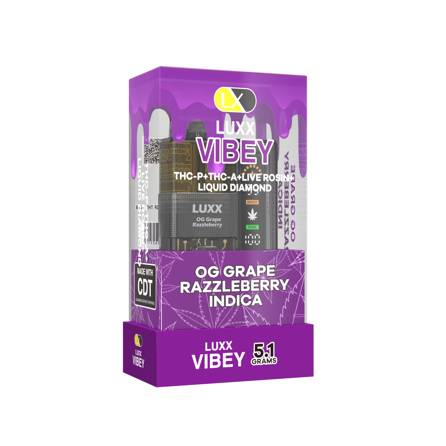 LUXX VIBEY 5.1GM THCP+THCA+LIVE RESIN+LIQUID DIAMOND - OG GRAPE RAZZLEBERRY