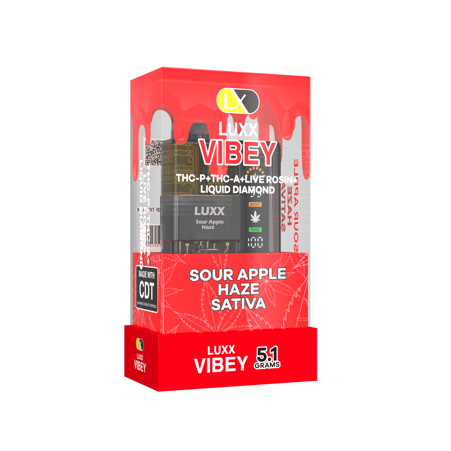 LUXX VIBEY 5.1GM THCP+THCA+LIVE RESIN+LIQUID DIAMOND - SOUR APPLE