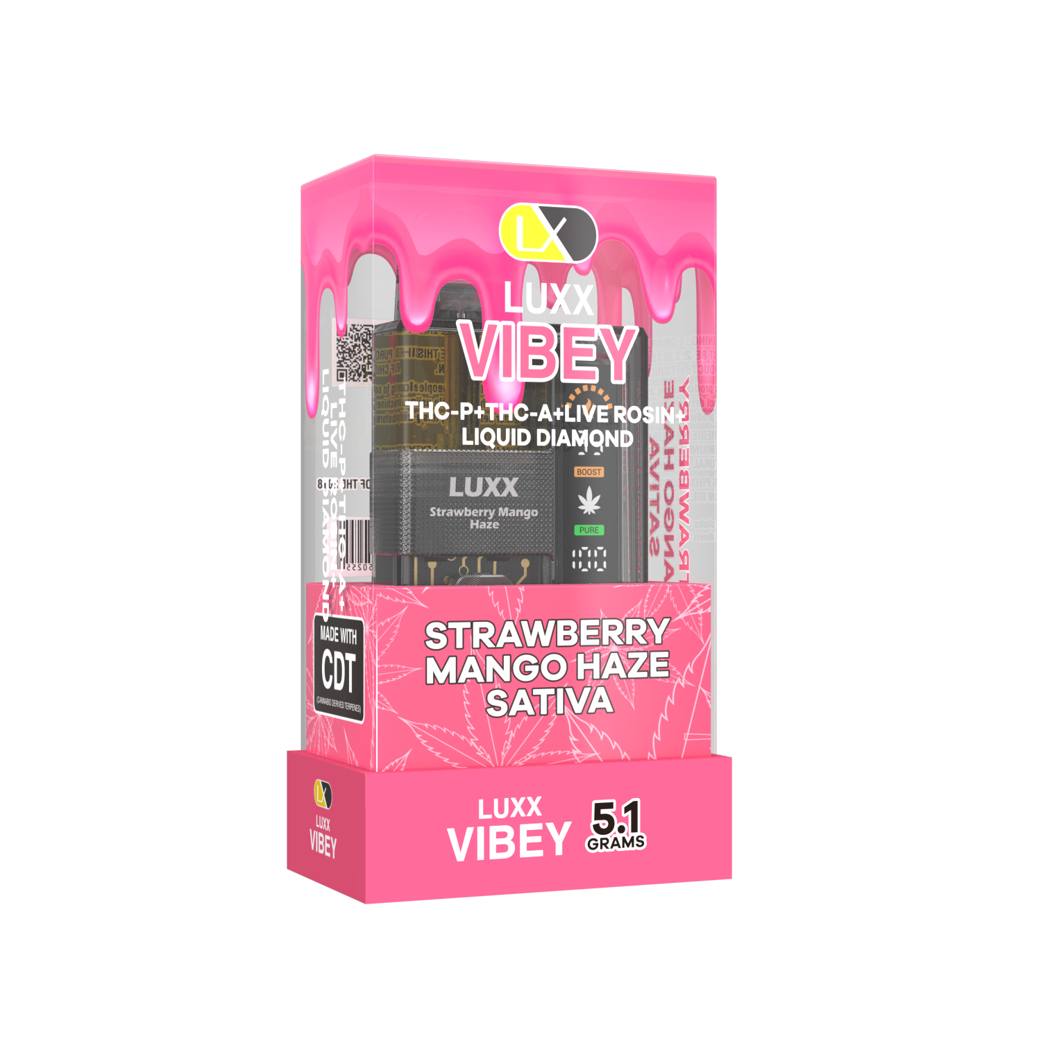LUXX VIBEY 5.1GM THCP+THCA+LIVE RESIN+LIQUID DIAMOND - STRAWBERRY MANGO HAZE