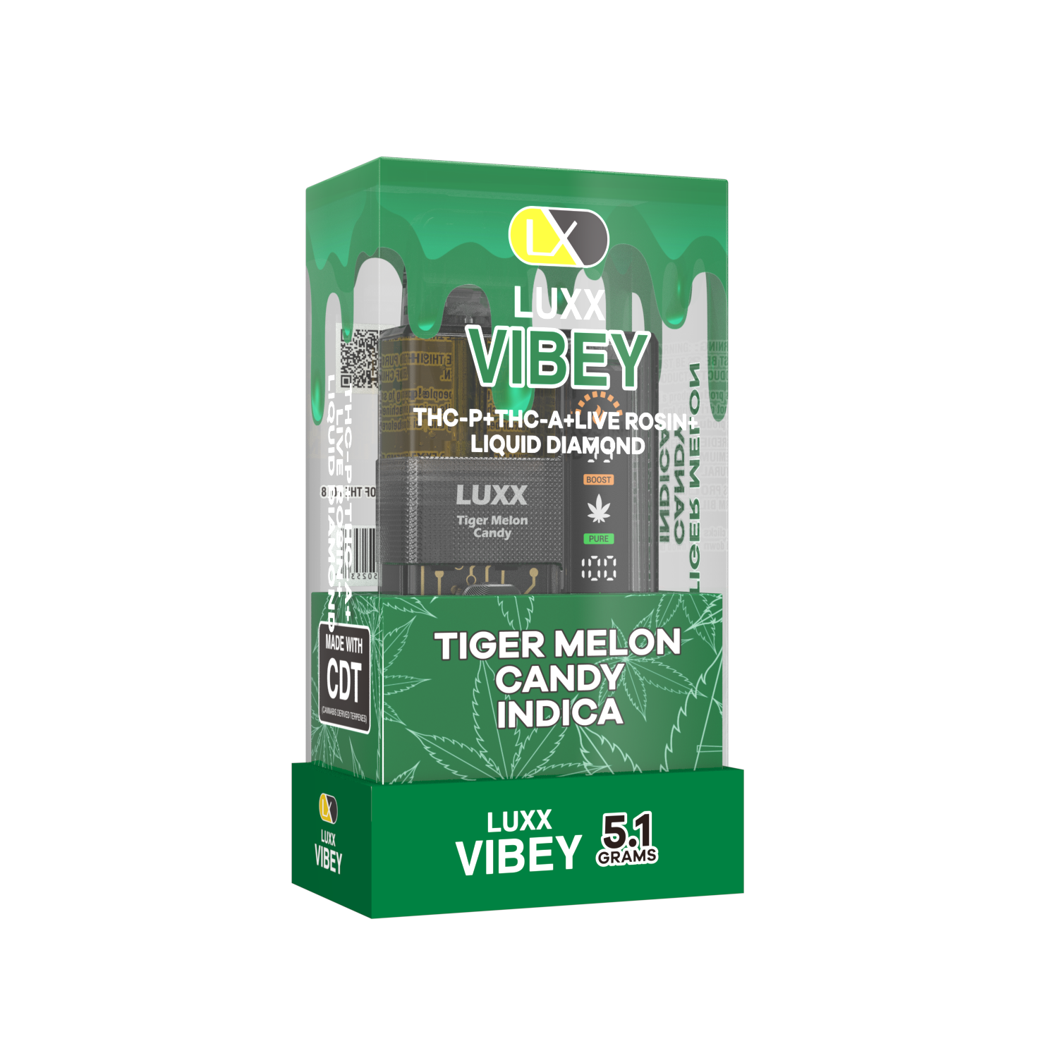 LUXX VIBEY 5.1GM THCP+THCA+LIVE RESIN+LIQUID DIAMOND -TIGER MELON CANDY