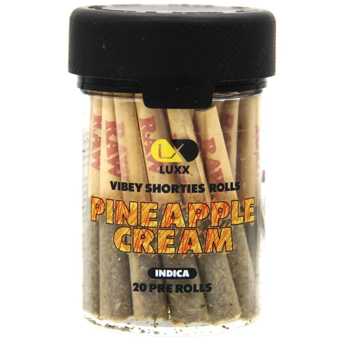 LUXX VIBEY THC-A SHORTIES 20 COUNT PRE ROLLS JAR- PINEAPPLE CREAM