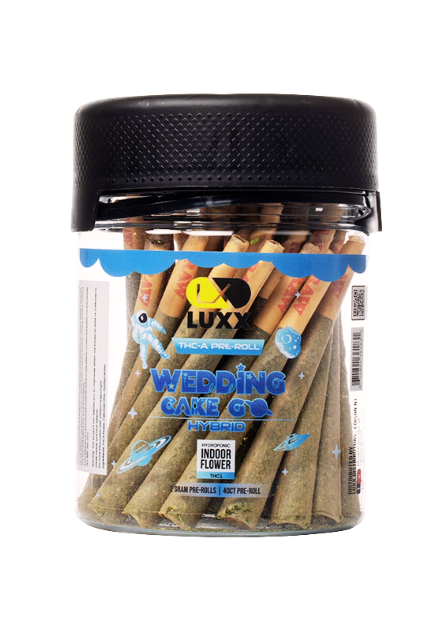 LUXX THC-A 40 COUNT 2GRAMS PRE-ROLLS JAR - WEDDING CAKE