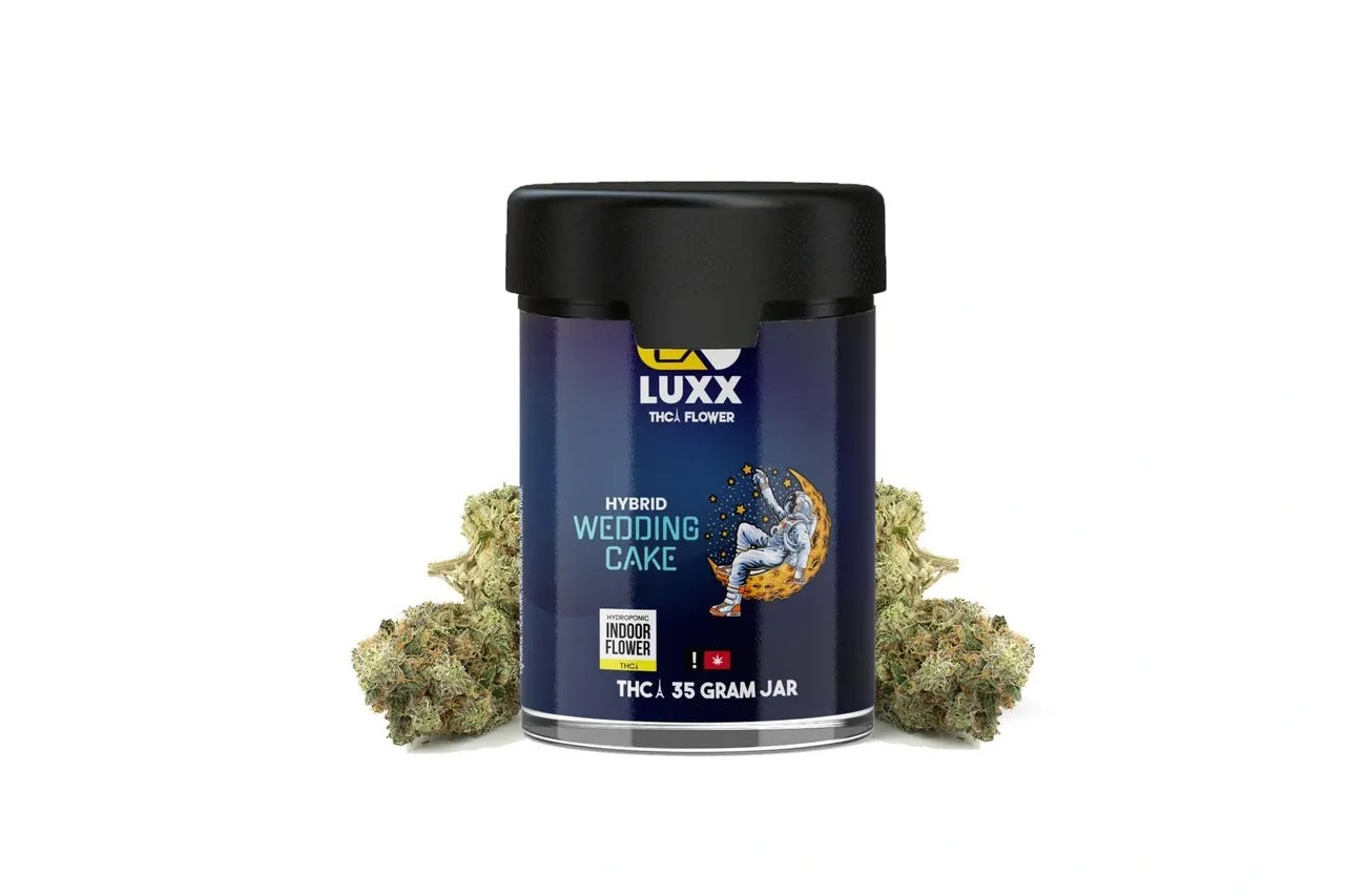 LUXX THC-A 35 GRAMS FLOWER JAR - WEDDING CAKE (HYBRID)